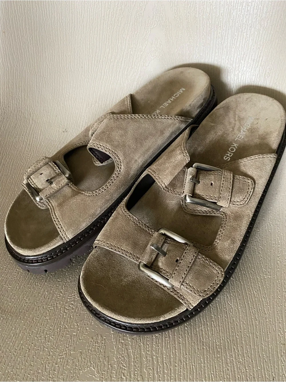 Michael Kors tan suede leather buckles sandals men size 11m